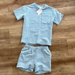 NWT SET H&M Sky Blue Textured ribbed matching shorts and T-shirt set